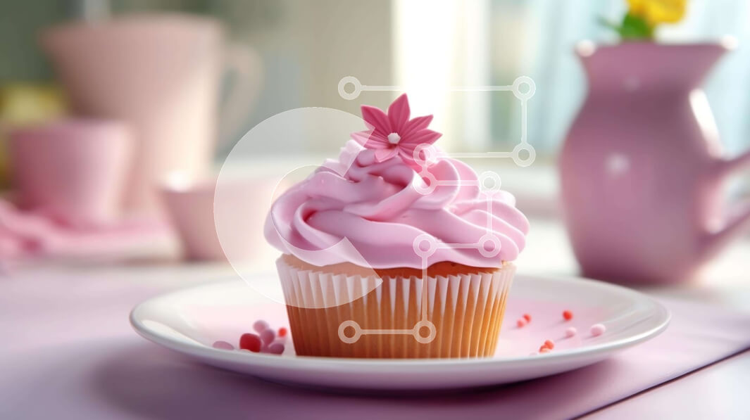 Σετ των 2 Intra Συλλεκτικό Ξύλινο Παζλ Plywood  4mm - Ροζ Cupcake σε λευκό πιάτο με λουλούδια Σε Ξύλινο Κουτί - Διαστάσεις: 10x10 cm – 25 κομμάτια