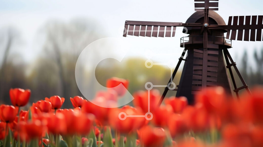 Intra Συλλεκτικό Ξύλινο Παζλ Plywood  4mm - Γραφικός ανεμόμυλος και πεδίο τουλιπών Σε Ξύλινο Κουτί - Διαστάσεις: 10x10 cm – 25 κομμάτια