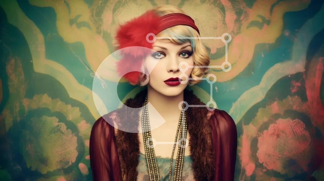 Σετ των 2 Intra Συλλεκτικό Ξύλινο Παζλ Plywood  4mm - Glamourous Flapper Woman στη μόδα της δεκαετίας του 1920 με κολιέ με χάντρες και φτερωτό κεφαλάκι Σε Ξύλινο Κουτί - Διαστάσεις: 10x10 cm – 25 κομμάτια