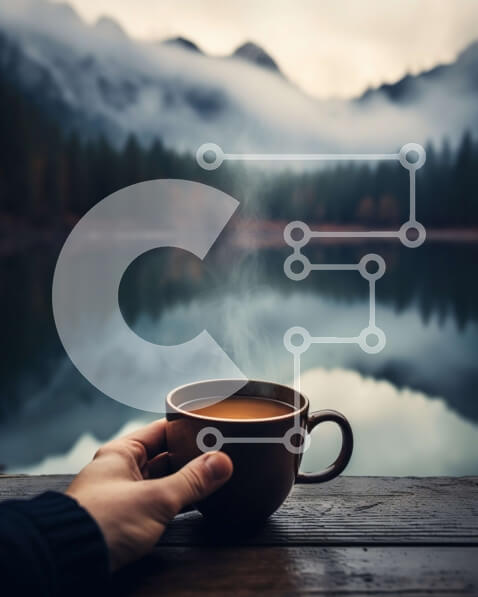 Intra Συλλεκτικό Ξύλινο Παζλ Plywood  4mm - Πρωινός καφές με θέα στο βουνό Σε Ξύλινο Κουτί - Διαστάσεις: 10x10 cm – 25 κομμάτια