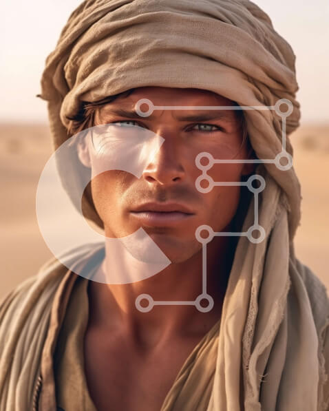 Intra Συλλεκτικό Ξύλινο Παζλ Plywood  4mm - Πορτρέτο της ερήμου ενός άνδρα με τουρμπάνι και ρόμπες με σοβαρή έκφραση Σε Ξύλινο Κουτί - Διαστάσεις Puzzle: 10x10 cm – 25 κομμάτια