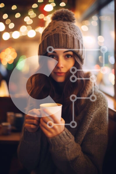 Intra Συλλεκτικό Ξύλινο Παζλ Plywood  4mm - Νεαρή γυναίκα που απολαμβάνει ένα γεύμα σε εσωτερικό περιβάλλον Σε Ξύλινο Κουτί - Διαστάσεις Puzzle: 10x10 cm – 25 κομμάτια