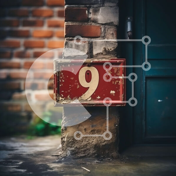 Intra Συλλεκτικό Ξύλινο Παζλ Plywood  4mm - Ζωντανός κόκκινος και λευκός αριθμός 9 στην πλευρά του κτηρίου από τούβλα Σε Ξύλινο Κουτί - Διαστάσεις Puzzle: 10x10 cm – 25 κομμάτια