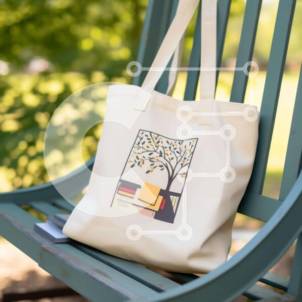 Σετ των 2 Intra Συλλεκτικό Ξύλινο Παζλ Plywood  4mm - Λευκή τσάντα με εικονογραφήσεις δέντρων και λουλουδιών σε εξωτερικό πάγκο Σε Ξύλινο Κουτί - Διαστάσεις: 10x10 cm – 25 κομμάτια