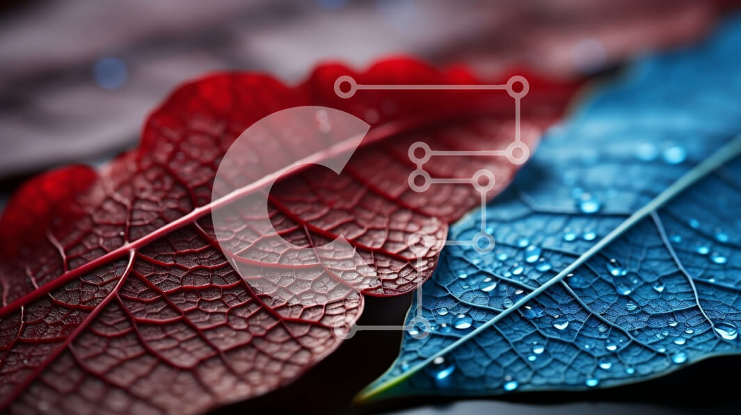 Intra Συλλεκτικό Ξύλινο Παζλ Plywood  4mm - Εκπληκτική εικόνα από κοντά ενός κόκκινου και μπλε φύλλου με σταγονίδια νερού Σε Ξύλινο Κουτί - Διαστάσεις: 10x10 cm – 25 κομμάτια