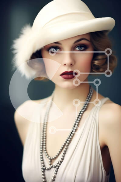 Intra Συλλεκτικό Ξύλινο Παζλ Plywood  4mm - Κομψή γυναίκα με λευκό καπέλο Fedora και μαργαριτάρια Σε Ξύλινο Κουτί - Διαστάσεις Puzzle: 10x10 cm – 25 κομμάτια