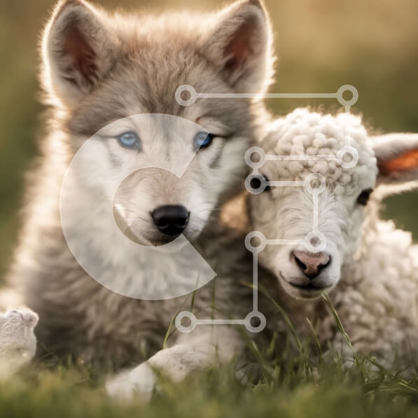 Intra Συλλεκτικό Ξύλινο Παζλ Plywood  4mm - Λύκος και αρνί σε μια ειρηνική στιγμή Σε Ξύλινο Κουτί - Διαστάσεις: 10x10 cm – 25 κομμάτια