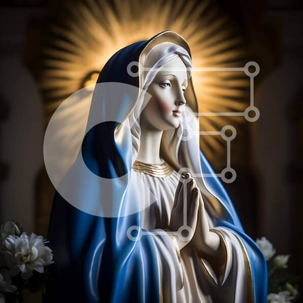 Intra Συλλεκτικό Ξύλινο Παζλ Plywood  4mm - Άγαλμα της Παναγίας σε θρησκευτικό χώρο με λουλούδια και κεριά Σε Ξύλινο Κουτί - Διαστάσεις Puzzle: 10x10 cm – 25 κομμάτια