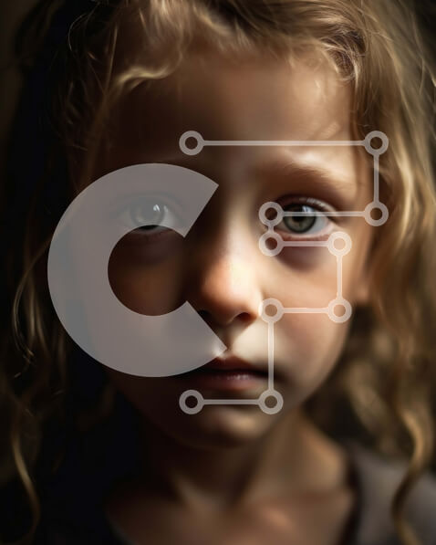 Intra Συλλεκτικό Ξύλινο Παζλ Plywood  4mm - Πορτρέτο ενός λυπημένου νεαρού κοριτσιού με σγουρά μαλλιά και μεγάλα καστανά μάτια Σε Ξύλινο Κουτί - Διαστάσεις Puzzle: 10x10 cm – 25 κομμάτια