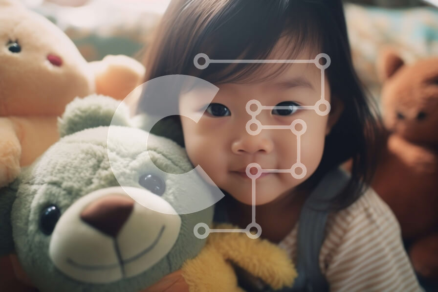 Intra Συλλεκτικό Ξύλινο Παζλ Plywood  4mm - Χαμογελαστό κορίτσι με καφέ και πράσινα λούτρινα ζωάκια Σε Ξύλινο Κουτί - Διαστάσεις Puzzle: 10x10 cm – 25 κομμάτια