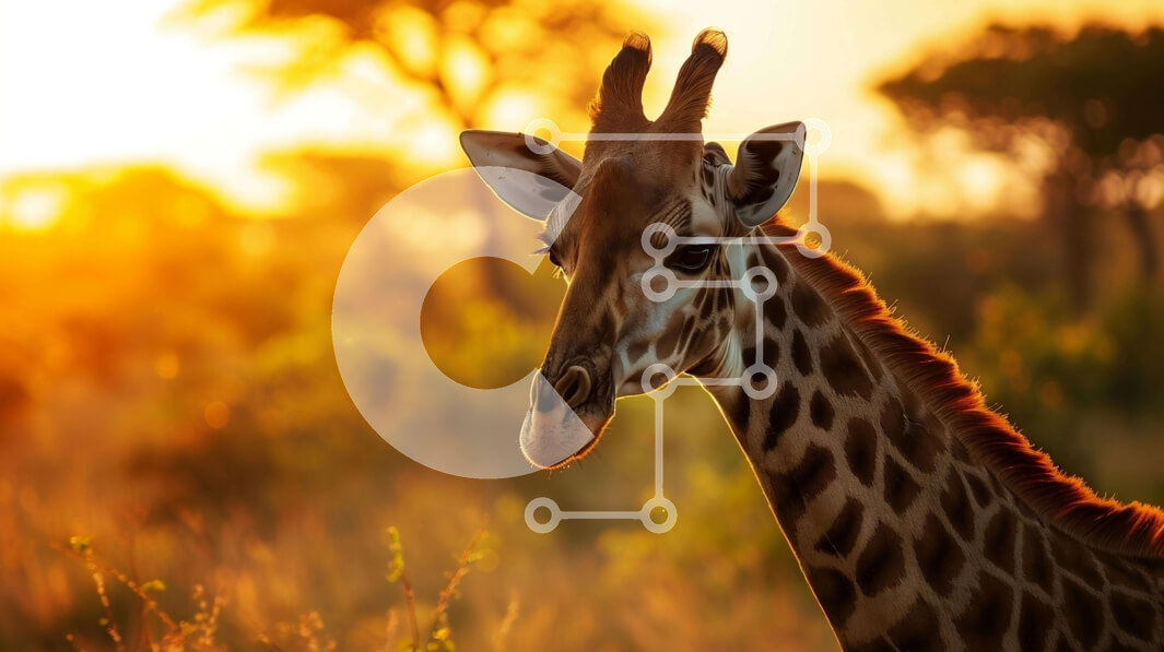 Intra Συλλεκτικό Ξύλινο Παζλ Plywood  4mm - Καμηλοπάρδαλη στο ηλιοβασίλεμα σε ένα χορταριασμένο χωράφι Σε Ξύλινο Κουτί - Διαστάσεις: 10x10 cm – 25 κομμάτια