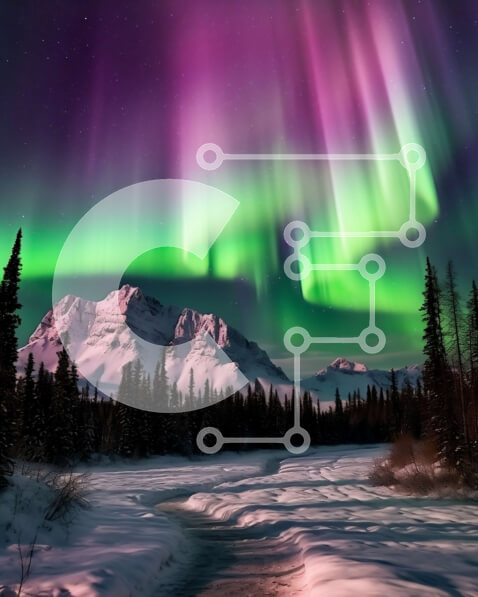 Intra Συλλεκτικό Ξύλινο Παζλ Plywood  4mm - Εκπληκτική εικόνα του Βόρειου Σέλας πάνω από ένα χιονισμένο τοπίο Σε Ξύλινο Κουτί - Διαστάσεις: 10x10 cm – 25 κομμάτια