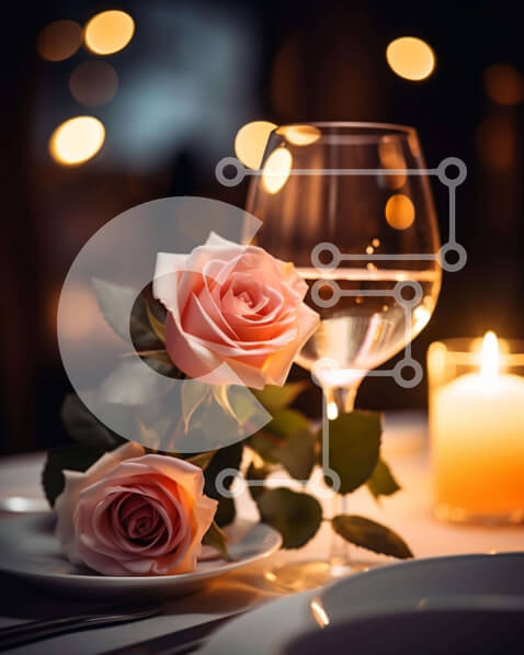 Σετ των 2 Intra Συλλεκτικό Ξύλινο Παζλ Plywood  4mm - Κομψό σκηνικό δείπνου με ποτήρια κρασιού και τριαντάφυλλα Σε Ξύλινο Κουτί - Διαστάσεις: 10x10 cm – 25 κομμάτια