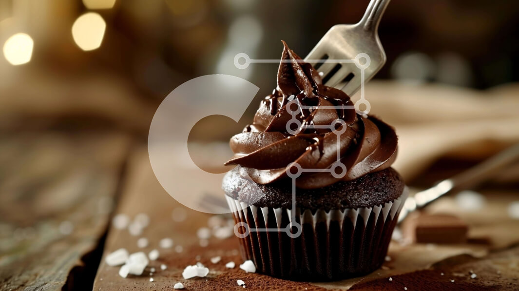 Σετ των 2 Intra Συλλεκτικό Ξύλινο Παζλ Plywood  4mm - Νόστιμο Cupcake με παγωμένο σοκολάτα με πιρούνι Σε Ξύλινο Κουτί - Διαστάσεις: 10x10 cm – 25 κομμάτια