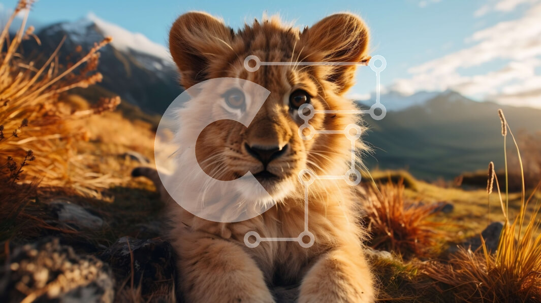 Σετ των 2 Intra Συλλεκτικό Ξύλινο Παζλ Plywood  4mm - Περίεργο λιοντάρι σε βραχώδες έδαφος με βουνά στο βάθος Σε Ξύλινο Κουτί - Διαστάσεις: 10x10 cm – 25 κομμάτια