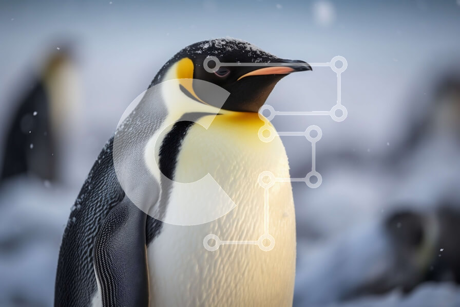 Σετ των 2 Intra Συλλεκτικό Ξύλινο Παζλ Plywood  4mm - Πιγκουίνος που στέκεται σε χιονισμένο έδαφος με άλλους πιγκουίνους στο βάθος Σε Ξύλινο Κουτί - Διαστάσεις: 10x10 cm – 25 κομμάτια