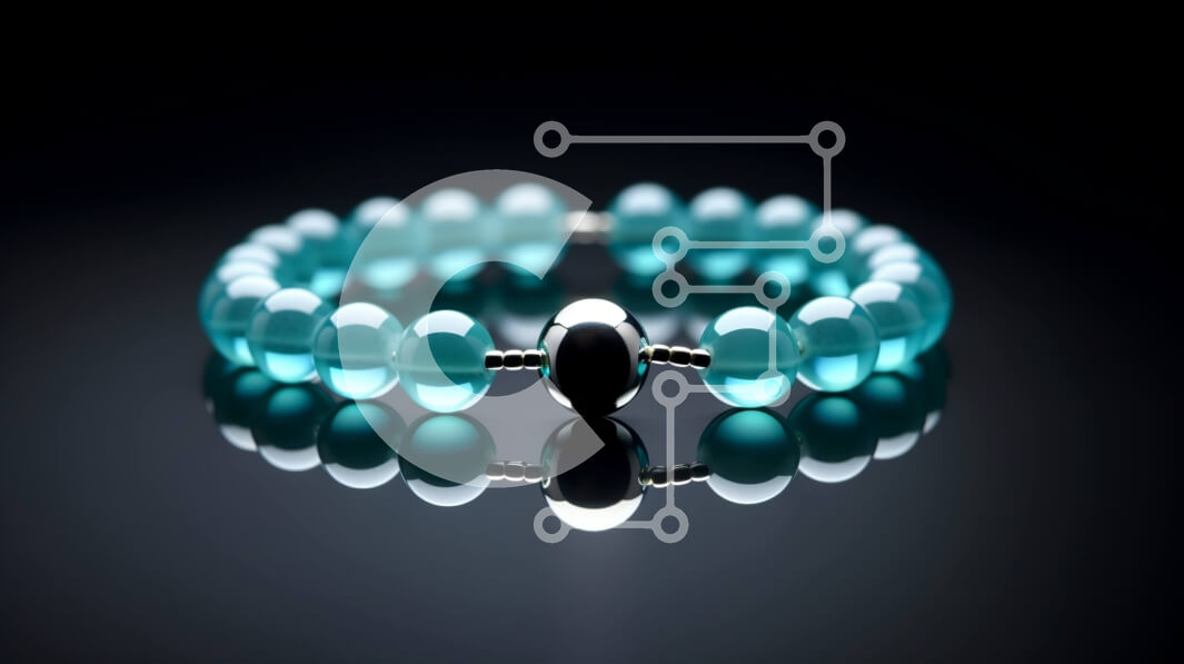 Intra Συλλεκτικό Ξύλινο Παζλ Plywood  4mm - Βραχιόλι από μπλε γυάλινη χάντρα σε μαύρο φόντο Σε Ξύλινο Κουτί - Διαστάσεις Puzzle: 10x10 cm – 25 κομμάτια