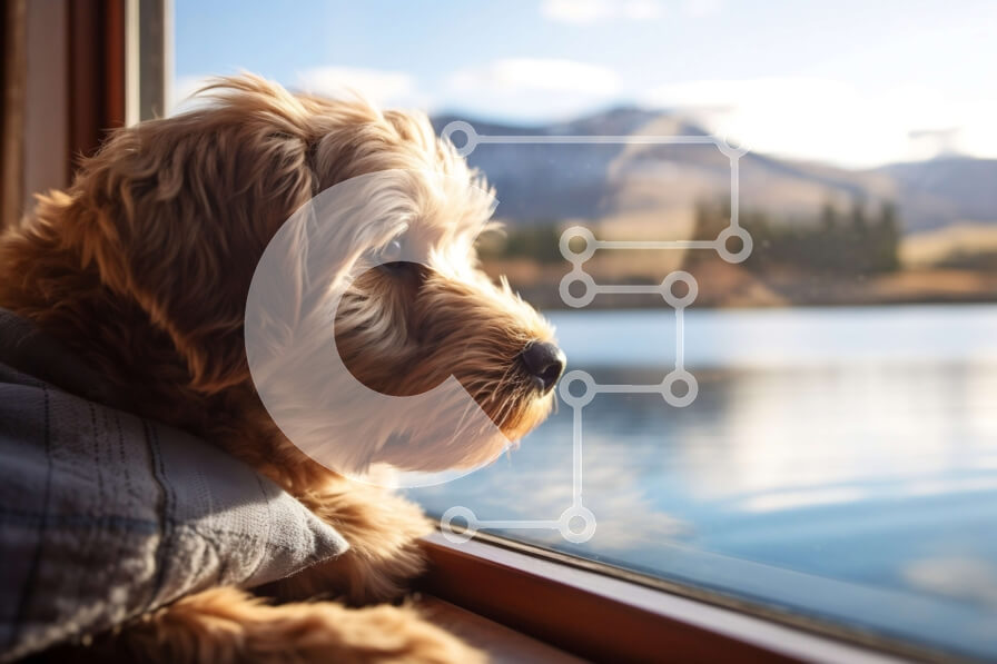 Σετ των 2 Intra Συλλεκτικό Ξύλινο Παζλ Plywood  4mm - Αξιολάτρευτη εικόνα του σκύλου Golden Retriever που απολαμβάνει τη θέα από ένα παράθυρο Σε Ξύλινο Κουτί - Διαστάσεις: 10x10 cm – 25 κομμάτια