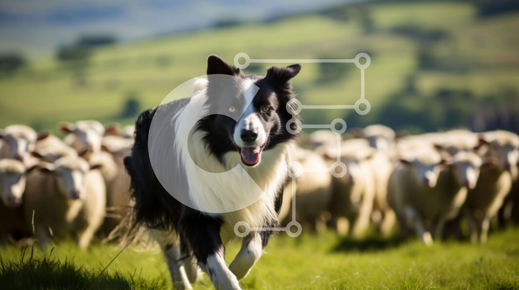 Σετ των 2 Intra Συλλεκτικό Ξύλινο Παζλ Plywood  4mm - Σκύλος Border Collie που τρέχει μέσα από το κοπάδι των προβάτων Σε Ξύλινο Κουτί - Διαστάσεις: 10x10 cm – 25 κομμάτια