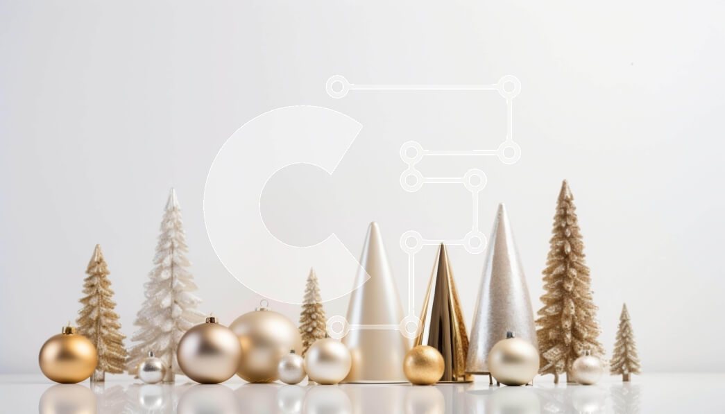 Intra Συλλεκτικό Ξύλινο Παζλ Plywood  4mm - Ομάδα από χρυσά και λευκά χριστουγεννιάτικα δέντρα και διακοσμήσεις σε λευκό φόντο Σε Ξύλινο Κουτί - Διαστάσεις: 10x10 cm – 25 κομμάτια