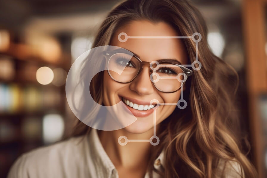 Intra Συλλεκτικό Ξύλινο Παζλ Plywood  4mm - Ευτυχισμένη γυναίκα σε ένα βιβλιοπωλείο με ράφια βιβλίων Σε Ξύλινο Κουτί - Διαστάσεις Puzzle: 10x10 cm – 25 κομμάτια