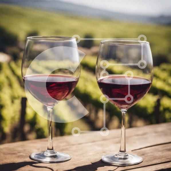 Σετ των 2 Intra Συλλεκτικό Ξύλινο Παζλ Plywood  4mm - Γραφική θέα στον αμπελώνα με τα ποτήρια κόκκινου κρασιού Σε Ξύλινο Κουτί - Διαστάσεις: 10x10 cm – 25 κομμάτια