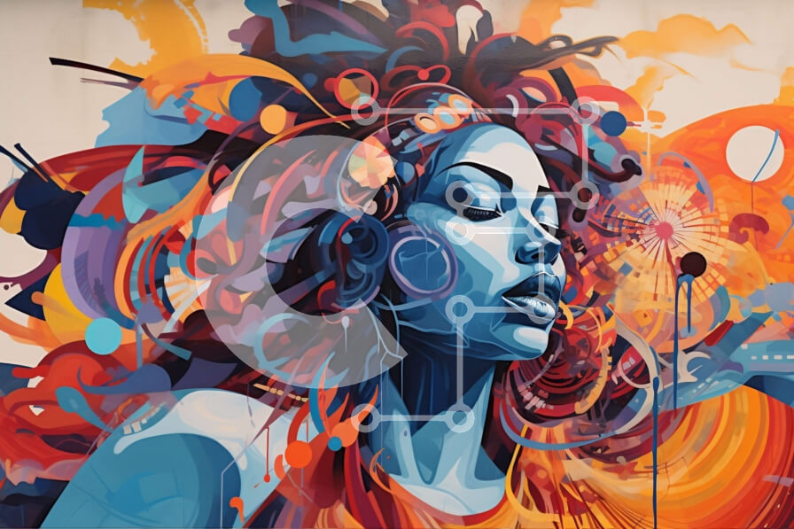 Intra Συλλεκτικό Ξύλινο Παζλ Plywood  4mm - Δονούμενη εικόνα μιας γυναίκας με πολύχρωμα μαλλιά και μακιγιάζ Σε Ξύλινο Κουτί - Διαστάσεις Puzzle: 10x10 cm – 25 κομμάτια