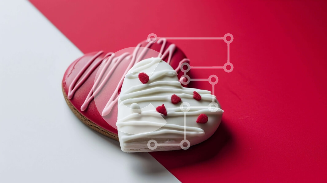 Σετ των 2 Intra Συλλεκτικό Ξύλινο Παζλ Plywood  4mm - Μπισκότο σε σχήμα καρδιάς με Λευκό Πάγωμα και Κόκκινα Πασπαλίσματα Σε Ξύλινο Κουτί - Διαστάσεις: 10x10 cm – 25 κομμάτια