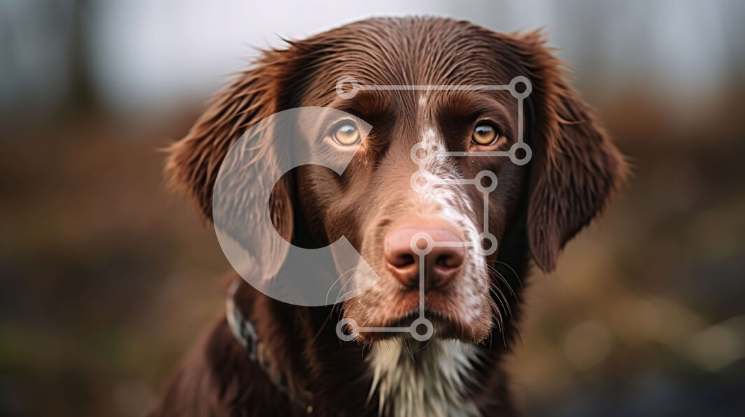 Σετ των 2 Intra Συλλεκτικό Ξύλινο Παζλ Plywood  4mm - Σοβαρό καφέ και λευκό σκυλί με βρεγμένο παλτό Σε Ξύλινο Κουτί - Διαστάσεις: 10x10 cm – 25 κομμάτια