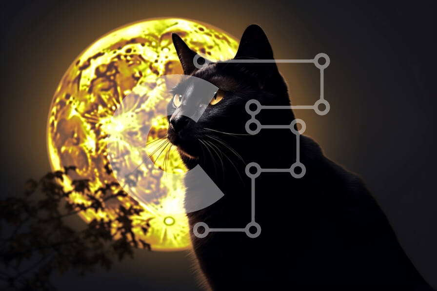 Σετ των 2 Intra Συλλεκτικό Ξύλινο Παζλ Plywood  4mm - Μυστηριώδης μαύρη γάτα μπροστά από μια πανσέληνο Σε Ξύλινο Κουτί - Διαστάσεις: 10x10 cm – 25 κομμάτια