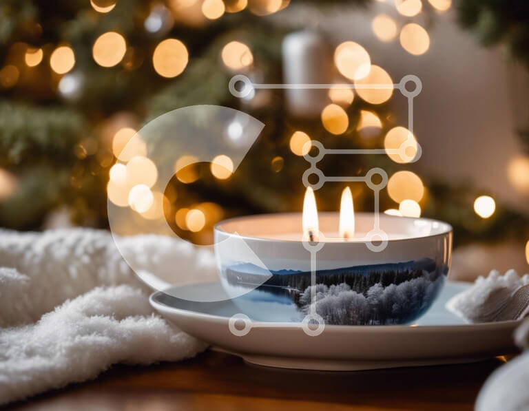 Intra Συλλεκτικό Ξύλινο Παζλ Plywood  4mm - Χριστουγεννιάτικο δέντρο με κερί και τραπέζι Σε Ξύλινο Κουτί - Διαστάσεις: 10x10 cm – 25 κομμάτια