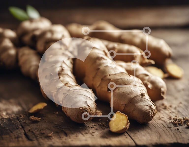 Σετ των 2 Intra Συλλεκτικό Ξύλινο Παζλ Plywood  4mm - Φρέσκες ρίζες τζίντζερ σε μια ξύλινη επιφάνεια Σε Ξύλινο Κουτί - Διαστάσεις: 10x10 cm – 25 κομμάτια