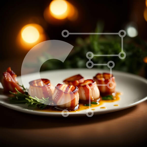 Σετ των 2 Intra Συλλεκτικό Ξύλινο Παζλ Plywood  4mm - Λαχταριστό πιάτο με χτένια με μπέικον και βότανα Σε Ξύλινο Κουτί - Διαστάσεις: 10x10 cm – 25 κομμάτια