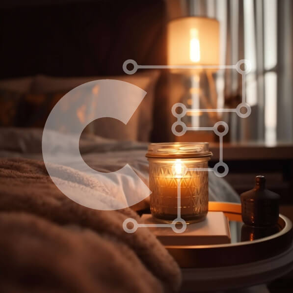 Intra Συλλεκτικό Ξύλινο Παζλ Plywood  4mm - Άνετο υπνοδωμάτιο με κερί στο κομοδίνο Σε Ξύλινο Κουτί - Διαστάσεις Puzzle: 10x10 cm – 25 κομμάτια