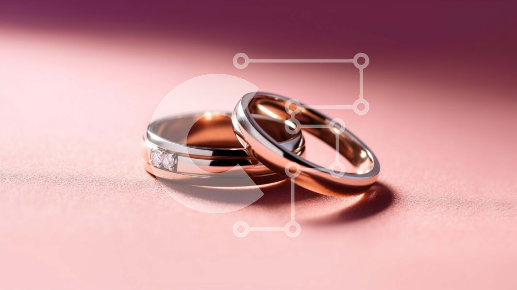 Intra Συλλεκτικό Ξύλινο Παζλ Plywood  4mm - Κομψή εικόνα δύο χρυσών βέρες σε ροζ φόντο Σε Ξύλινο Κουτί - Διαστάσεις Puzzle: 10x10 cm – 25 κομμάτια