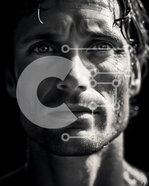 Intra Συλλεκτικό Ξύλινο Παζλ Plywood  4mm - Ασπρόμαυρο πορτρέτο ενός τραχύ άνδρα με γένια Σε Ξύλινο Κουτί - Διαστάσεις Puzzle: 10x10 cm – 25 κομμάτια