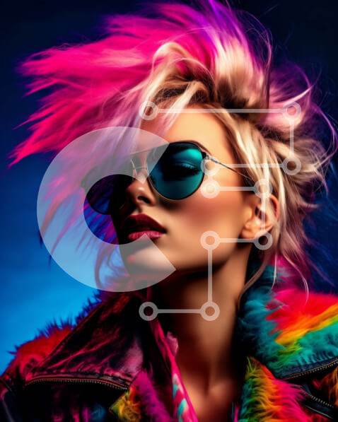 Intra Συλλεκτικό Ξύλινο Παζλ Plywood  4mm - Σοβαρή γυναίκα με πολύχρωμα μαλλιά και γυαλιά ηλίου σε δερμάτινο μπουφάν Σε Ξύλινο Κουτί - Διαστάσεις Puzzle: 10x10 cm – 25 κομμάτια