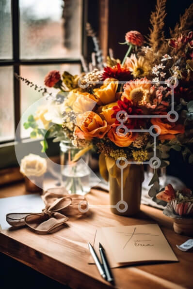 Σετ των 2 Intra Συλλεκτικό Ξύλινο Παζλ Plywood  4mm - Άνετη φθινοπωρινή σκηνή με φθινοπωρινά λουλούδια και θέα στον ορίζοντα της πόλης Σε Ξύλινο Κουτί - Διαστάσεις: 10x10 cm – 25 κομμάτια