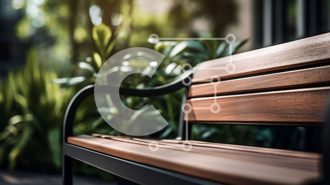 Intra Συλλεκτικό Ξύλινο Παζλ Plywood  4mm - Ξύλινος πάγκος στο πεζοδρόμιο με πράσινα φυτά και τσιμεντένιο φόντο Σε Ξύλινο Κουτί - Διαστάσεις Puzzle: 10x10 cm – 25 κομμάτια