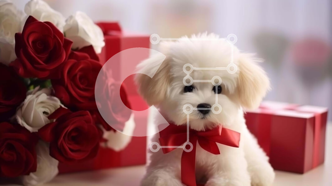 Intra Συλλεκτικό Ξύλινο Παζλ Plywood  4mm - Κουτάβι του Αγίου Βαλεντίνου με κόκκινα τριαντάφυλλα και δώρα Σε Ξύλινο Κουτί - Διαστάσεις: 10x10 cm – 25 κομμάτια