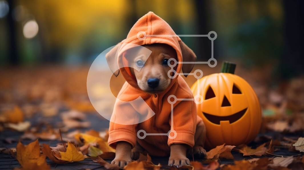 Intra Συλλεκτικό Ξύλινο Παζλ Plywood  4mm - Αξιολάτρευτο σκυλί με αποκριάτικη στολή με κολοκύθα Σε Ξύλινο Κουτί - Διαστάσεις: 10x10 cm – 25 κομμάτια