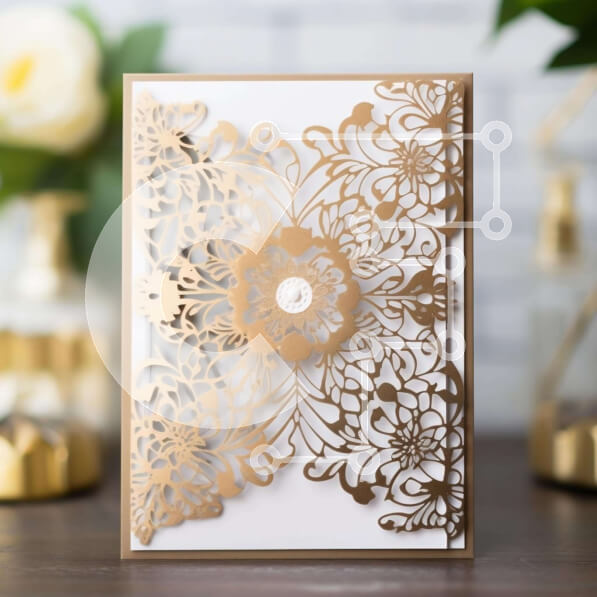 Σετ των 2 Intra Συλλεκτικό Ξύλινο Παζλ Plywood  4mm - Κάρτα γάμου με χρυσή κοπή με λέιζερ με λουλουδάτο σχέδιο Σε Ξύλινο Κουτί - Διαστάσεις: 10x10 cm – 25 κομμάτια