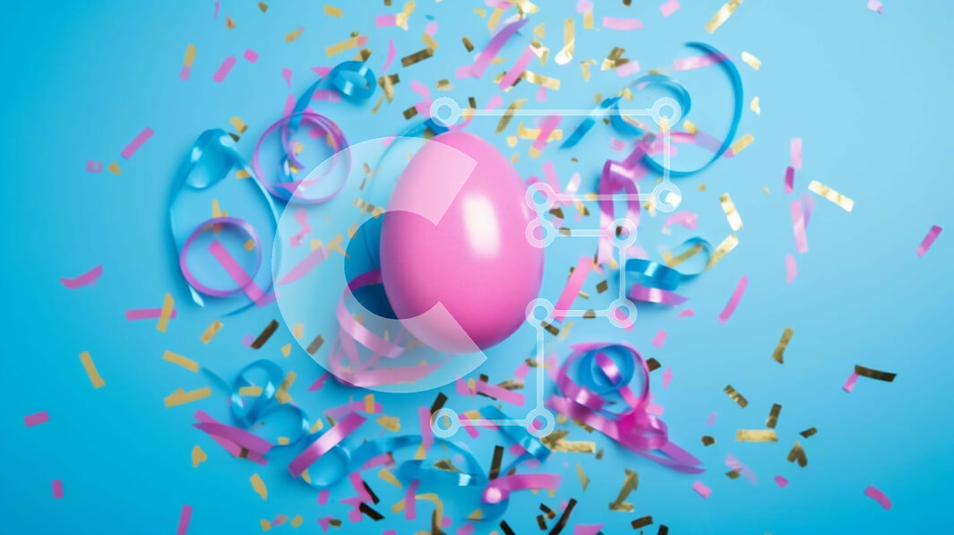 Intra Συλλεκτικό Ξύλινο Παζλ Plywood  4mm - Ροζ πασχαλινό αυγό που περιβάλλεται από κομφετί και μπαλόνια Σε Ξύλινο Κουτί - Διαστάσεις: 10x10 cm – 25 κομμάτια