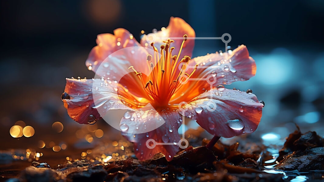 Intra Συλλεκτικό Ξύλινο Παζλ Plywood  4mm - Όμορφη κινηματογράφηση σε πρώτο πλάνο ενός ροζ λουλουδιού με σταγονίδια νερού τη νύχτα Σε Ξύλινο Κουτί - Διαστάσεις: 10x10 cm – 25 κομμάτια