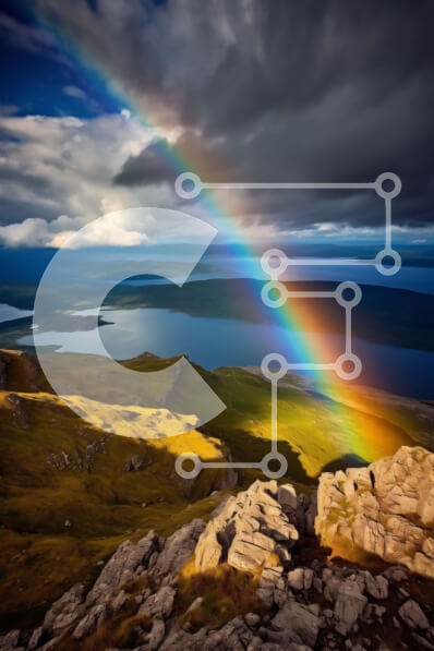 Σετ των 2 Intra Συλλεκτικό Ξύλινο Παζλ Plywood  4mm - Εκπληκτική φωτογραφία ενός ουράνιου τόξου πάνω από μια οροσειρά με μια λίμνη στο φόντο Σε Ξύλινο Κουτί - Διαστάσεις: 10x10 cm – 25 κομμάτια