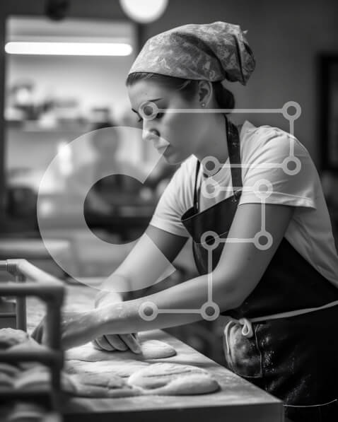 Σετ των 2 Intra Συλλεκτικό Ξύλινο Παζλ Plywood  4mm - Γυναίκα στην ποδιά που προετοιμάζει το ψωμί σε ένα αρτοποιείο Σε Ξύλινο Κουτί - Διαστάσεις: 10x10 cm – 25 κομμάτια