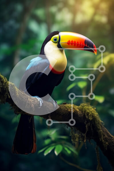 Σετ των 2 Intra Συλλεκτικό Ξύλινο Παζλ Plywood  4mm - Ζωντανή εικόνα ενός πουλιού Toucan σε μια τροπική ζούγκλα Σε Ξύλινο Κουτί - Διαστάσεις: 10x10 cm – 25 κομμάτια