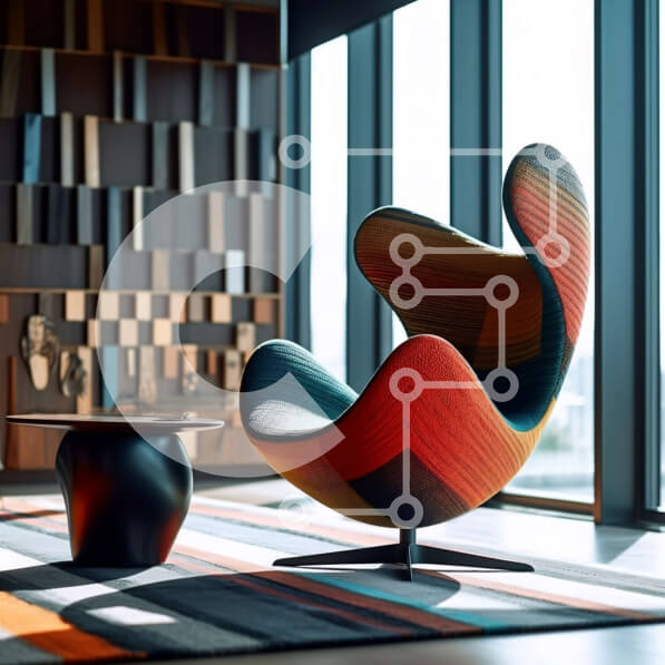 Intra Συλλεκτικό Ξύλινο Παζλ Plywood  4mm - Πολύχρωμη και κομψή καρέκλα Egg σε ένα κομψό διαμέρισμα στην πόλη Σε Ξύλινο Κουτί - Διαστάσεις Puzzle: 10x10 cm – 25 κομμάτια