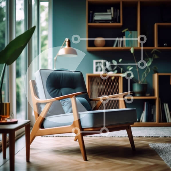 Intra Συλλεκτικό Ξύλινο Παζλ Plywood  4mm - Κομψό σαλόνι με μπλε τοίχο, δάπεδα από μασίφ ξύλο και μεγάλο παράθυρο Σε Ξύλινο Κουτί - Διαστάσεις Puzzle: 10x10 cm – 25 κομμάτια