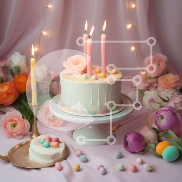 Σετ των 2 Intra Συλλεκτικό Ξύλινο Παζλ Plywood  4mm - Τούρτα γενεθλίων με κεριά και λουλούδια σε τραπέζι Σε Ξύλινο Κουτί - Διαστάσεις: 10x10 cm – 25 κομμάτια